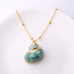 Gold Enhanced Green Conch Shell Necklace